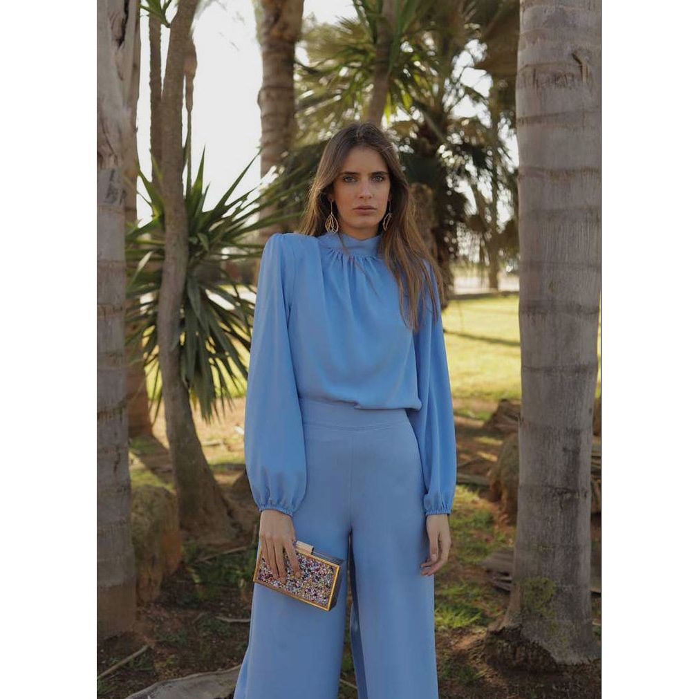 Mock Neck Blouse with Puff Sleeve