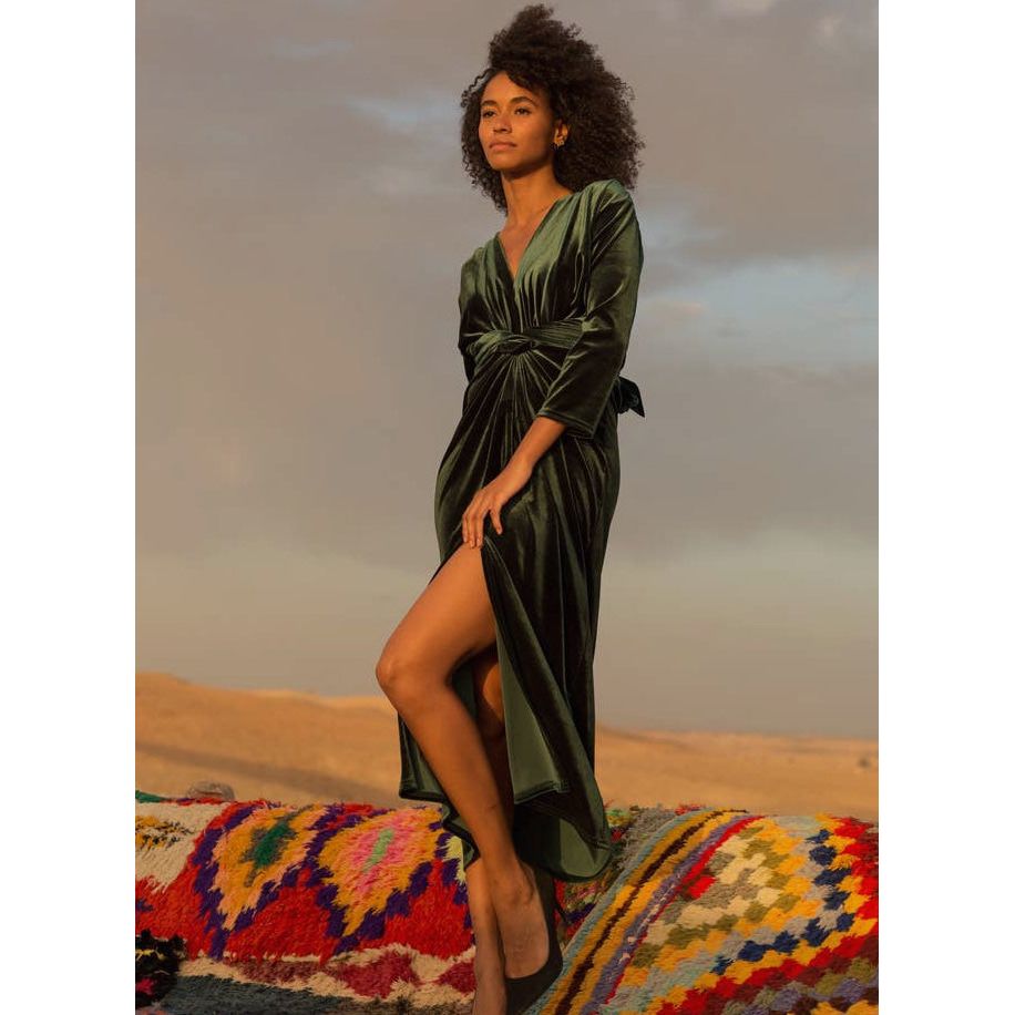 Velvet Dress Christmas Dress Emerald Green Dress Wrap Dress Party Dress