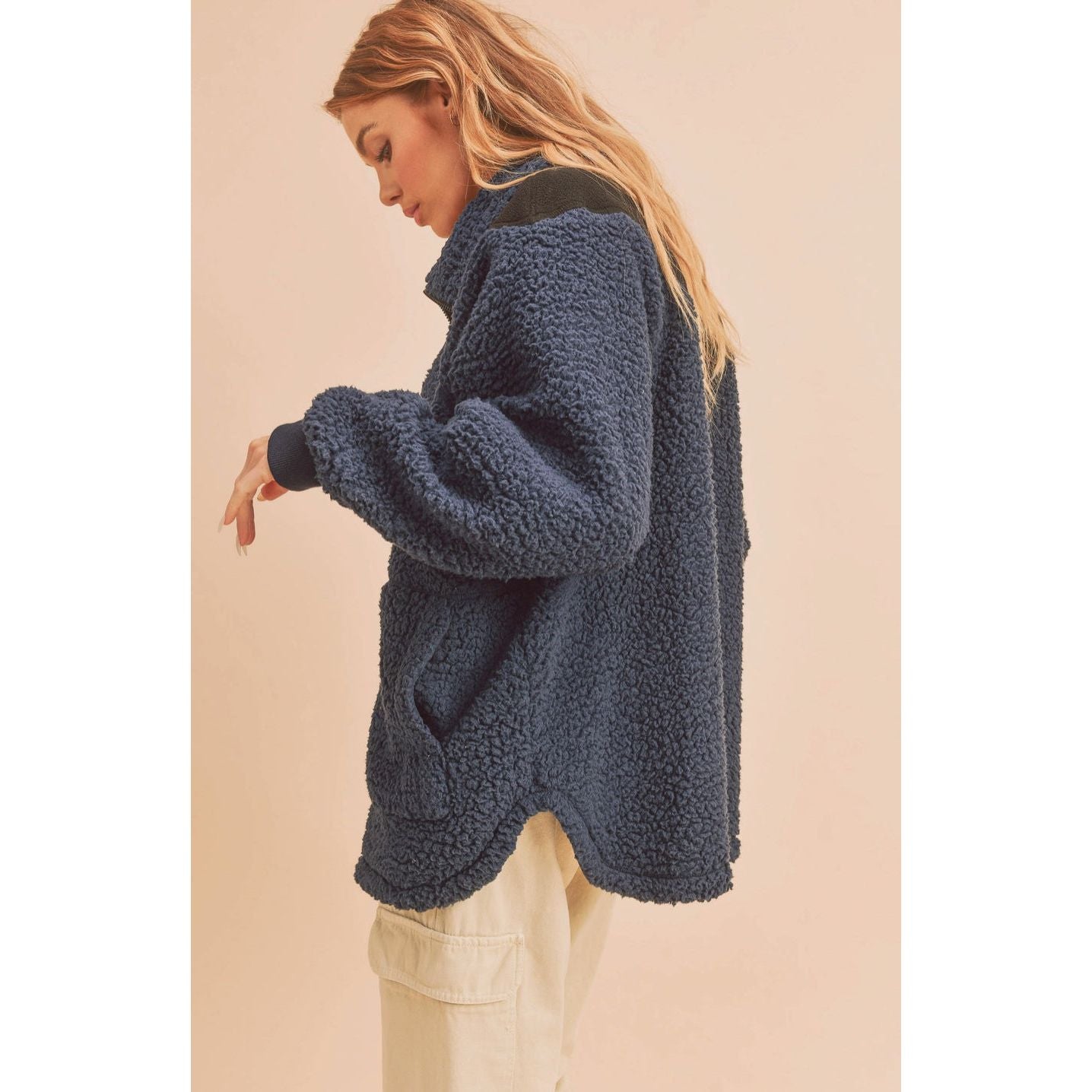 Shearling Coat Jacket Fleece Pullover Women's Jacket Ireland Navy and Black