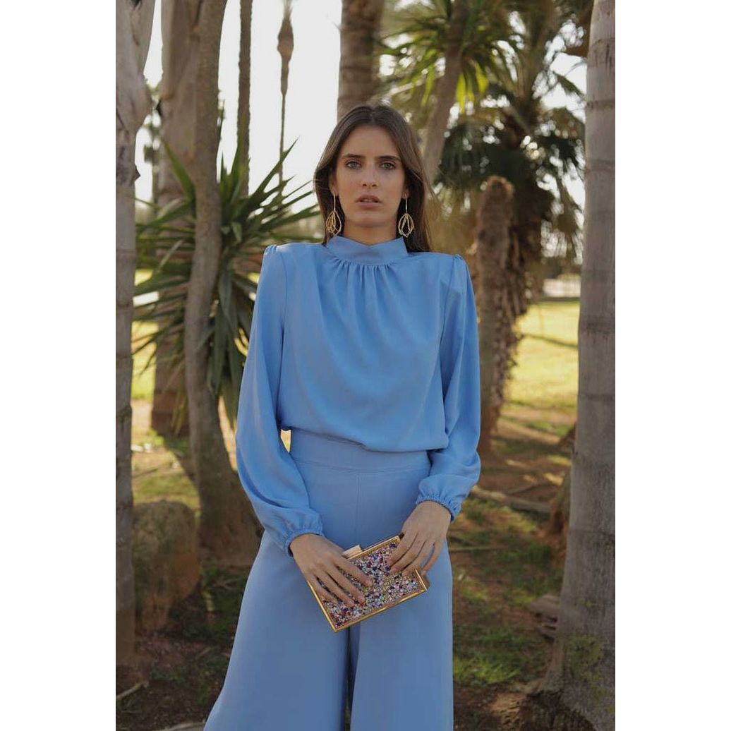 Mock Neck Blouse with Puff Sleeve