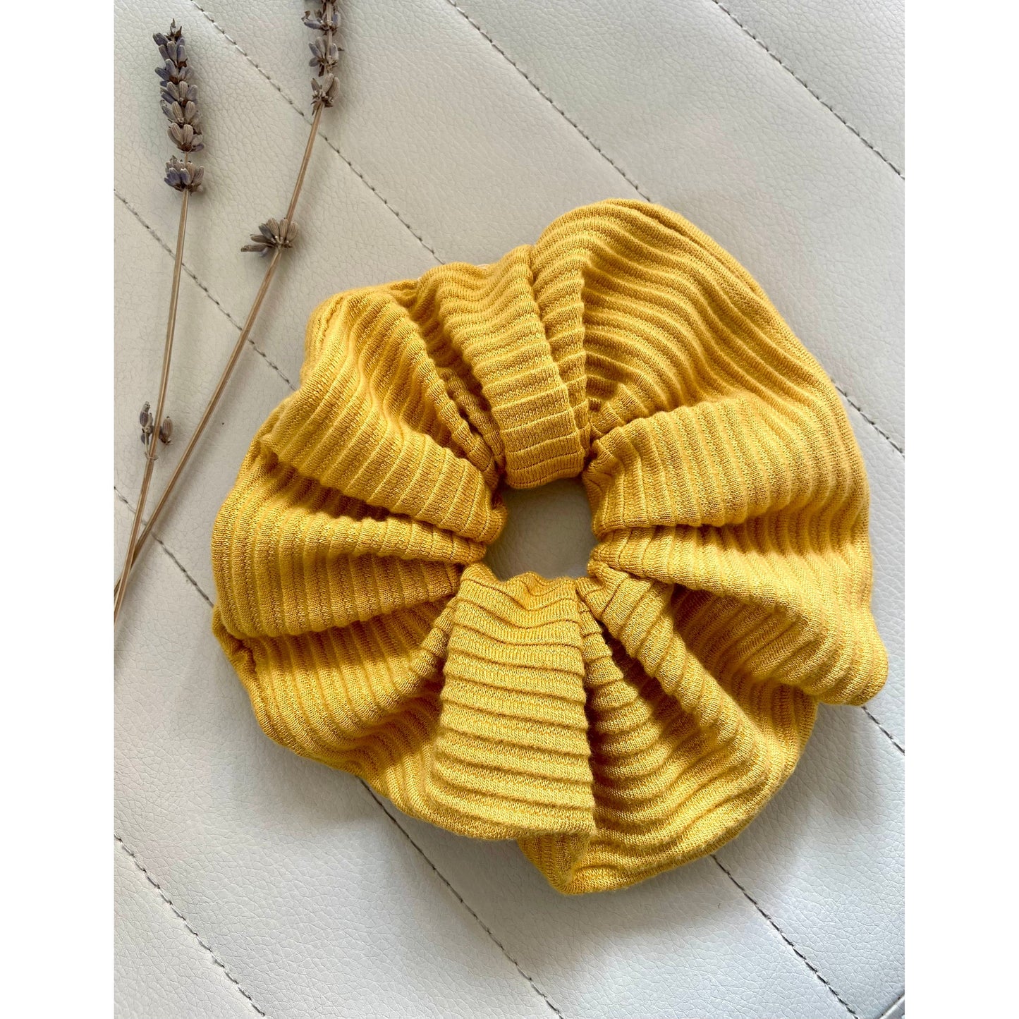 XL Extra Large Yellow Scrunchies Stripe Ottoman Knit Handmade - lalucianagh