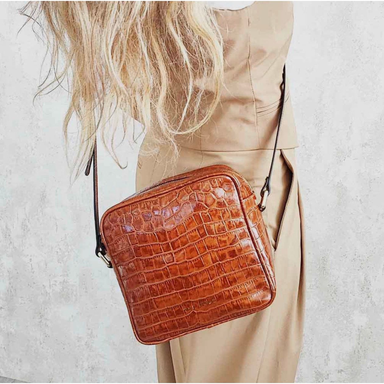 Orange Real Leather Crossbody Bag Crocodile Engraving Shoulder Bag Luxurious Bag Gifts for Her - lalucianagh