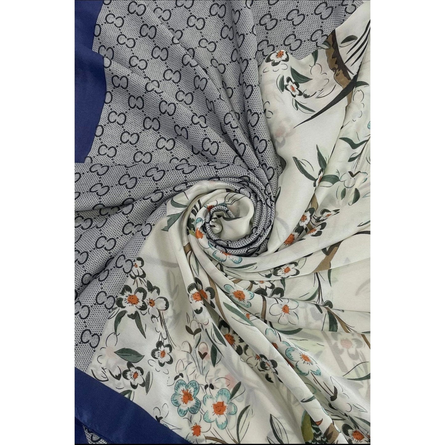 Botanical Floral Bird Printed Silk Scarf - lalucianagh