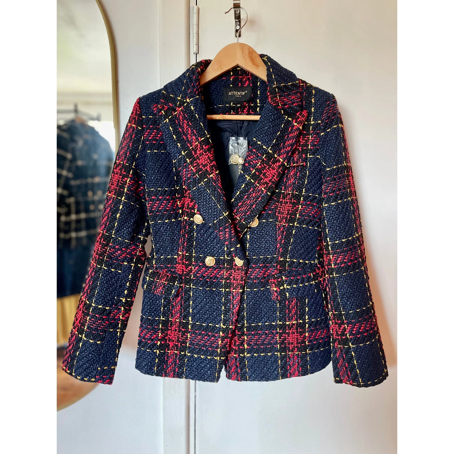 Top Coat Womens Jacket French Slim Fit Tweed Blazer Checkered Jacket Coat