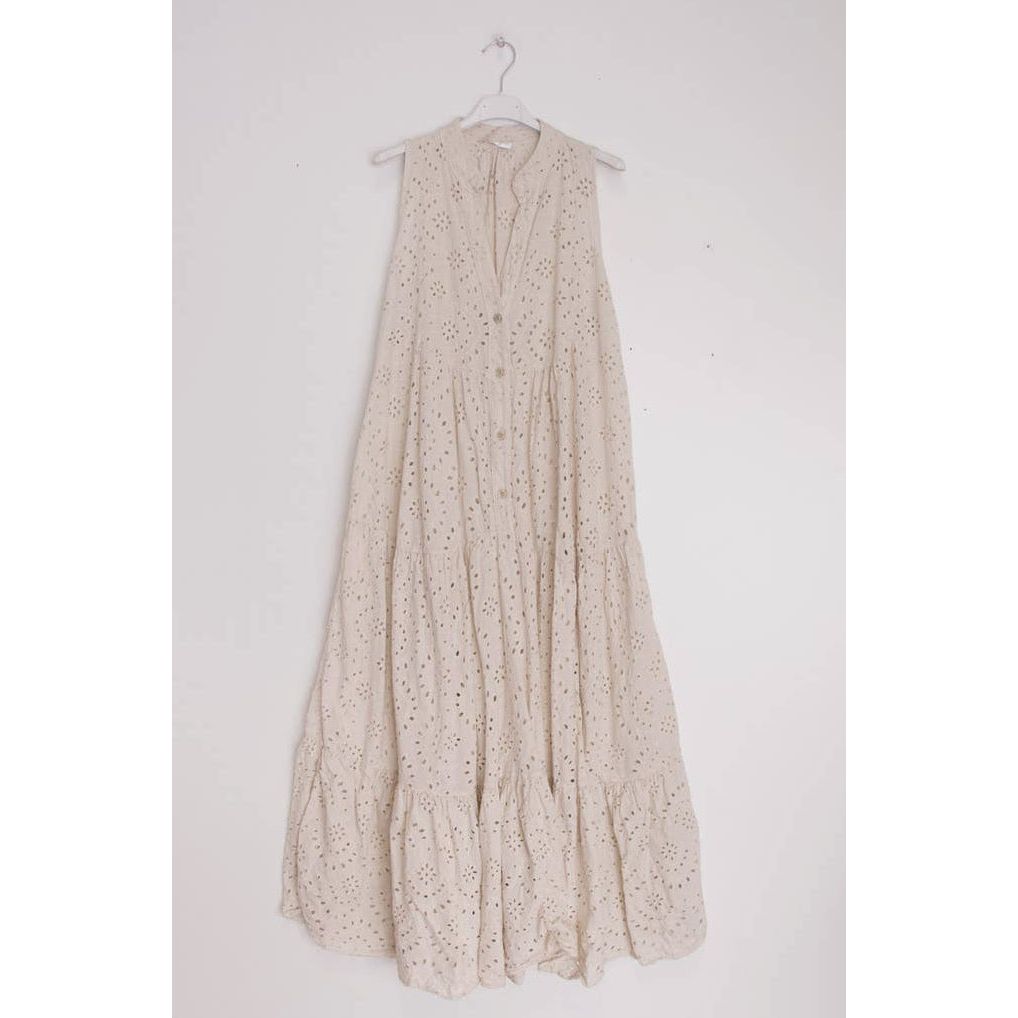 Casual Womens Dress Summer Dress Holiday Dress Sleeveless Maxi Dress with English Embroidery