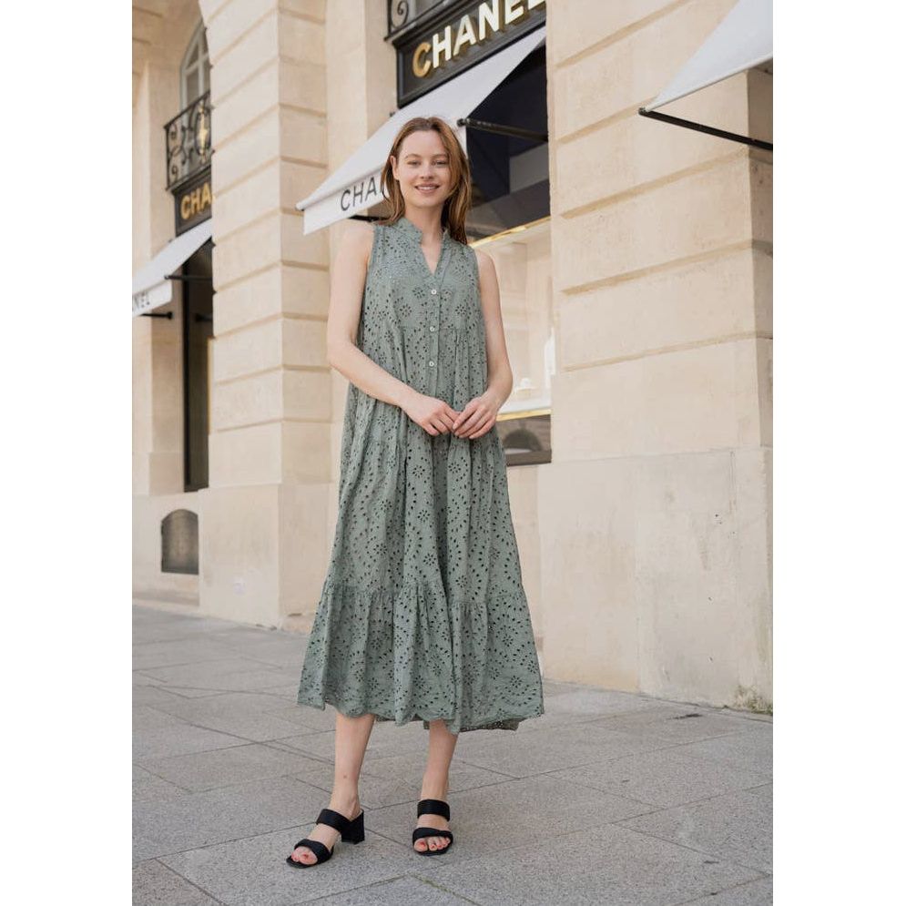 Casual Womens Dress Summer Dress Holiday Dress Sleeveless Maxi Dress with English Embroidery