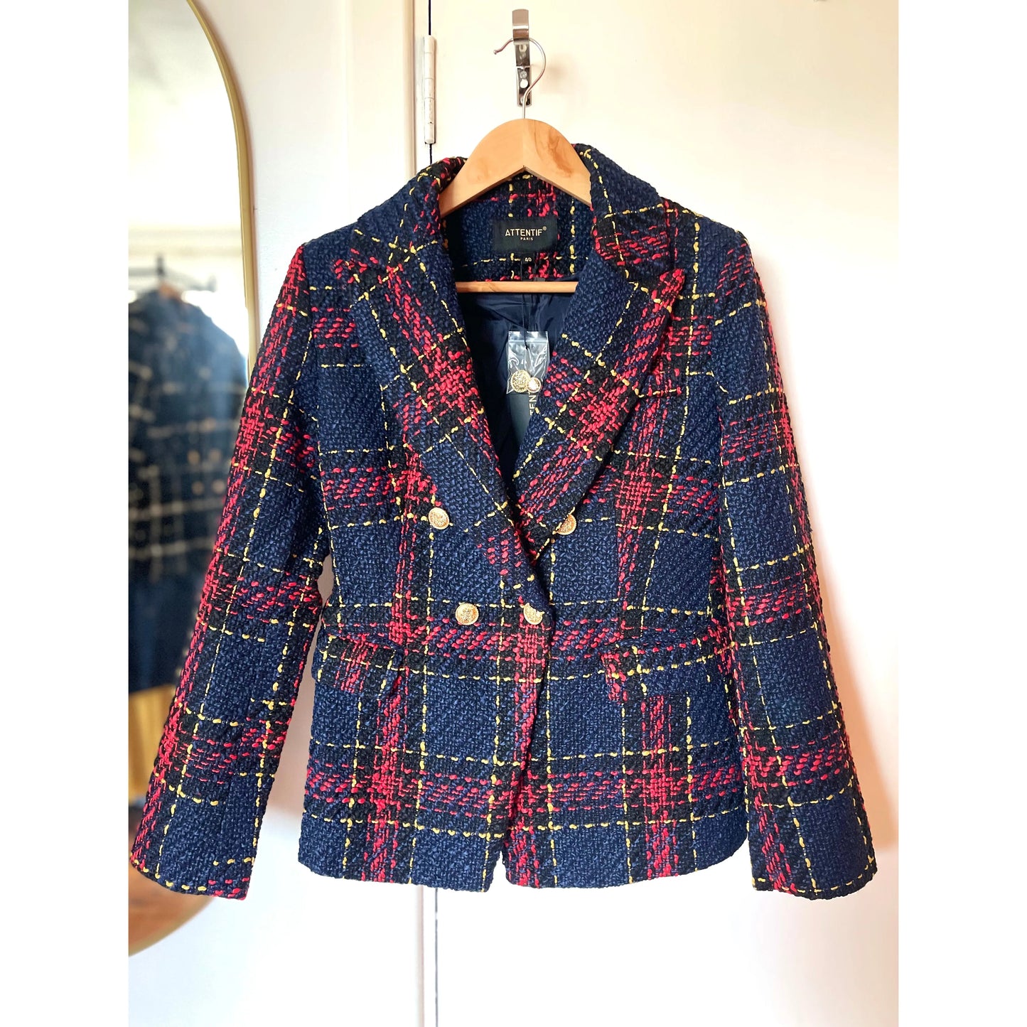 Top Coat Womens Jacket French Slim Fit Tweed Blazer Checkered Jacket Coat