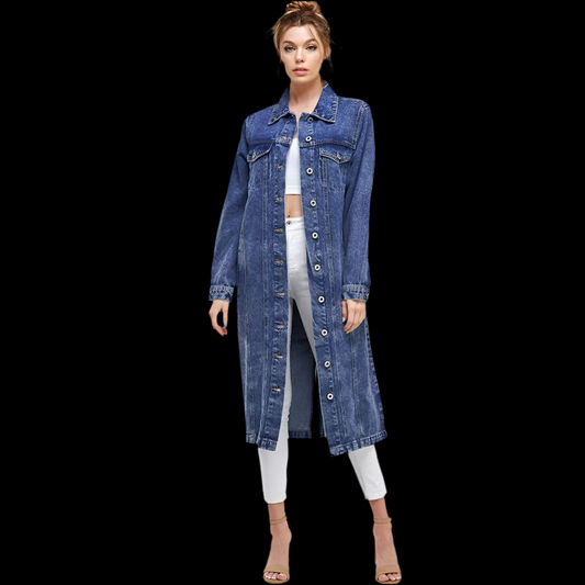 Women's Long Trench Denim Coat Jacket