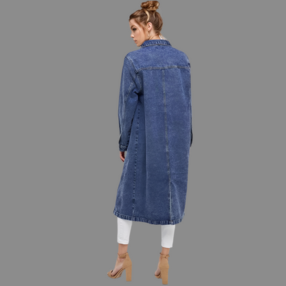 Women's Long Trench Denim Coat Jacket