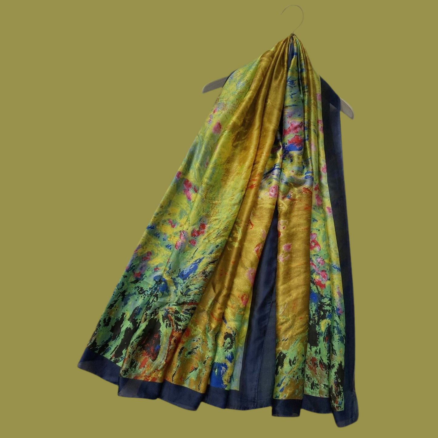 Oil Painted Flower Garden Printed Silk Scarf