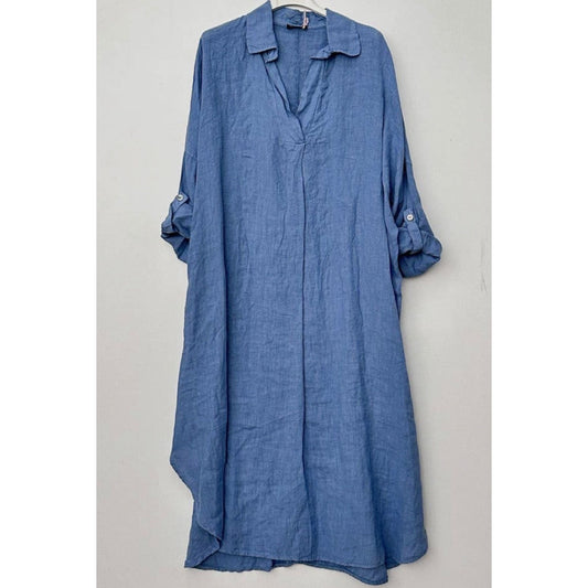 Chic Casual Minimalist Linen Long Dress for Women, Ideal for Holidays, A Timeless Gift for Mom, Solid Colour 100% Linen