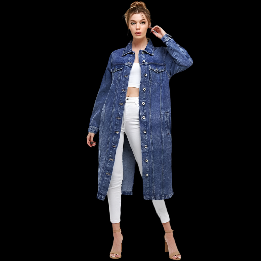 Women's Long Trench Denim Coat Jacket