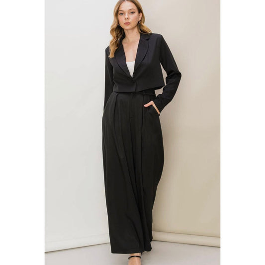 Formal Cropped Blazer and Wide-leg Pants 2 Pcs. Set for Women Co-ord
